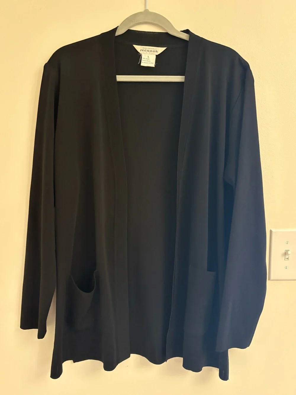 Exclusively Misook Black Open Front Knit Cardigan Large Career Travel Jacket - Picture 2 of 7